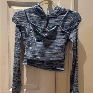 American Eagle Outfitters Blue Striped Knit Hoodie & Crop Tank Set